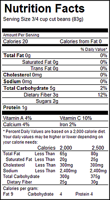 green beans nutrition label