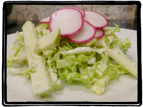 Nappa Cabbage salad with buttermilk dressing framed